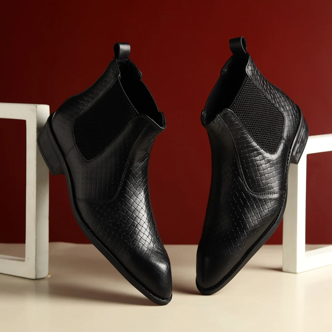 Kingsley Cuban Chelsea Boots – Black Textured Genuine Leather Men’s Boots - Image 11