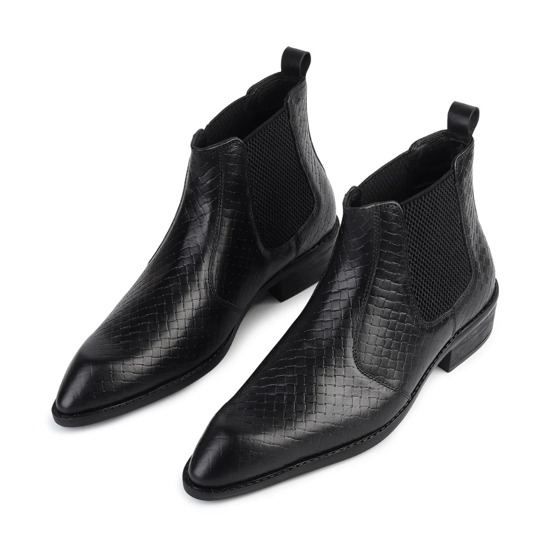 Kingsley Cuban Chelsea Boots – Black Textured Genuine Leather Men’s Boots - Image 12