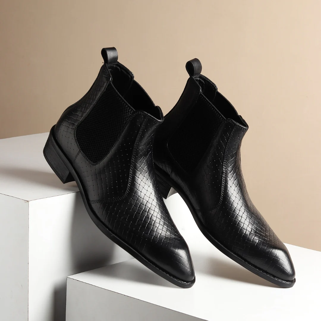 Kingsley Cuban Chelsea Boots – Black Textured Genuine Leather Men’s Boots - Image 13
