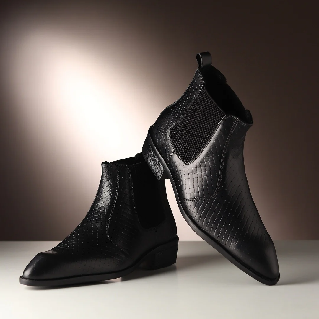 Kingsley Cuban Chelsea Boots – Black Textured Genuine Leather Men’s Boots - Image 14