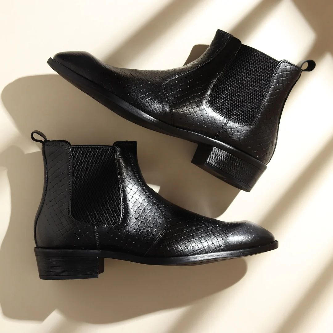 Kingsley Cuban Chelsea Boots – Black Textured Genuine Leather Men’s Boots - Image 15