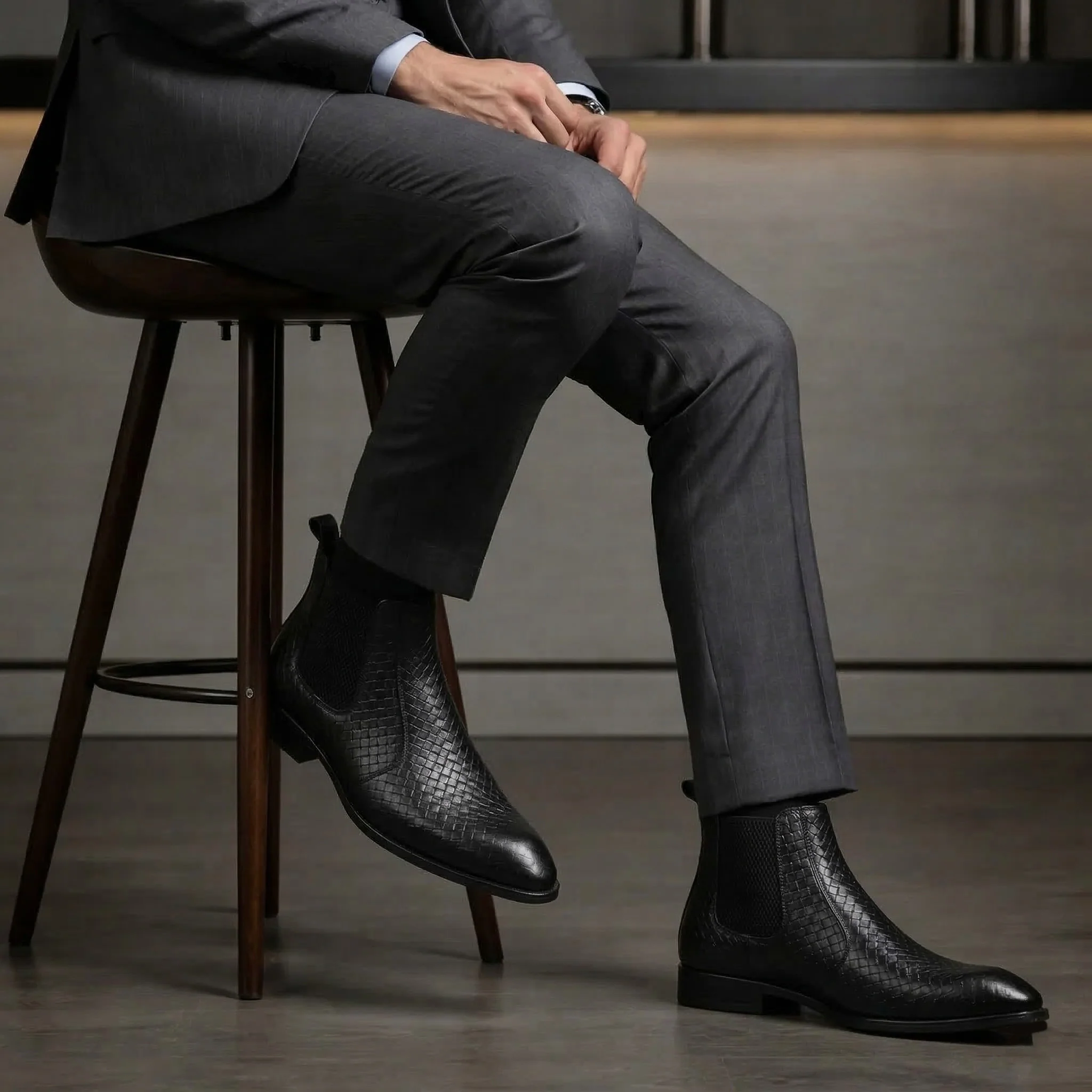 Kingsley Cuban Chelsea Boots – Black Textured Genuine Leather Men’s Boots - Image 3