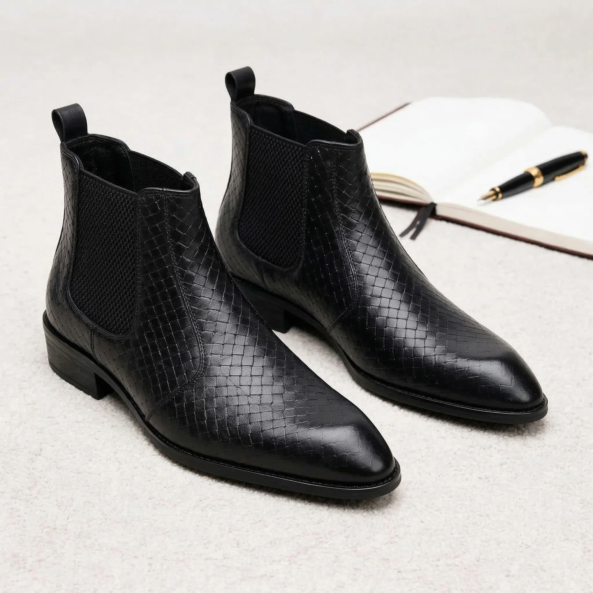 Kingsley Cuban Chelsea Boots – Black Textured Genuine Leather Men’s Boots - Image 4