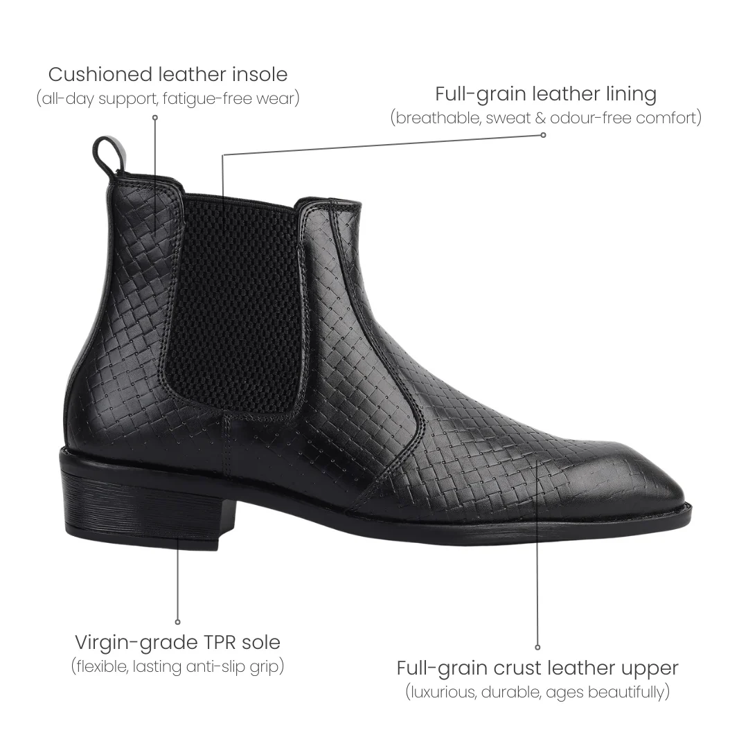 Kingsley Cuban Chelsea Boots – Black Textured Genuine Leather Men’s Boots - Image 6