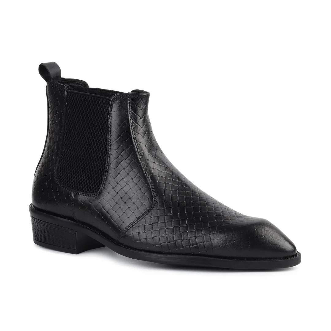 Kingsley Cuban Chelsea Boots – Black Textured Genuine Leather Men’s Boots - Image 7