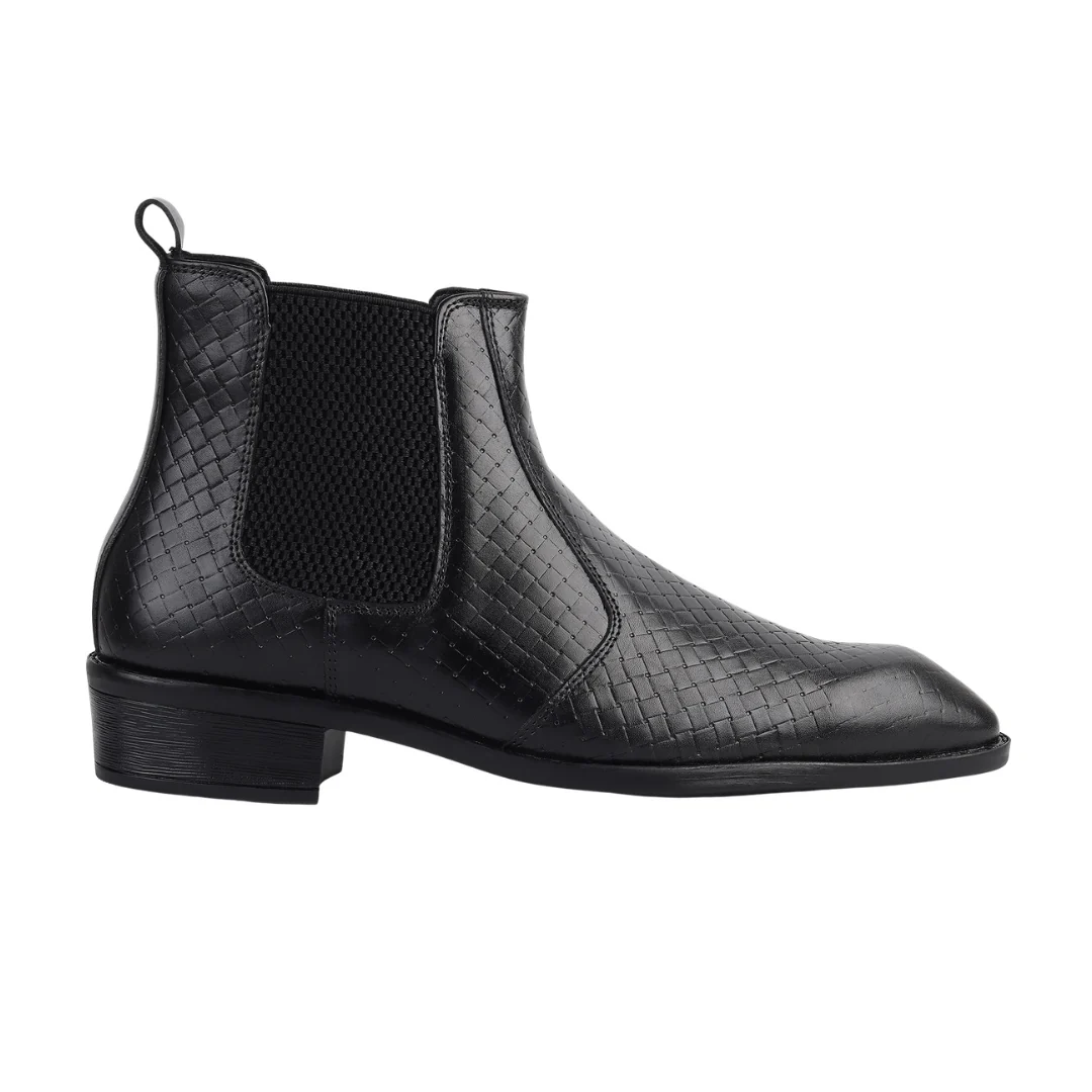 Kingsley Cuban Chelsea Boots – Black Textured Genuine Leather Men’s Boots - Image 8