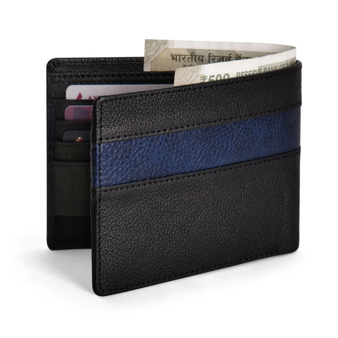 Maverick Black Genuine Leather Textured Wallet for Men - RFID Blocking, Slim Bifold Wallet with 11 Compartments - Image 3