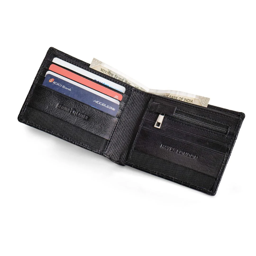 Maverick Black Genuine Leather Textured Wallet for Men - RFID Blocking, Slim Bifold Wallet with 11 Compartments - Image 4