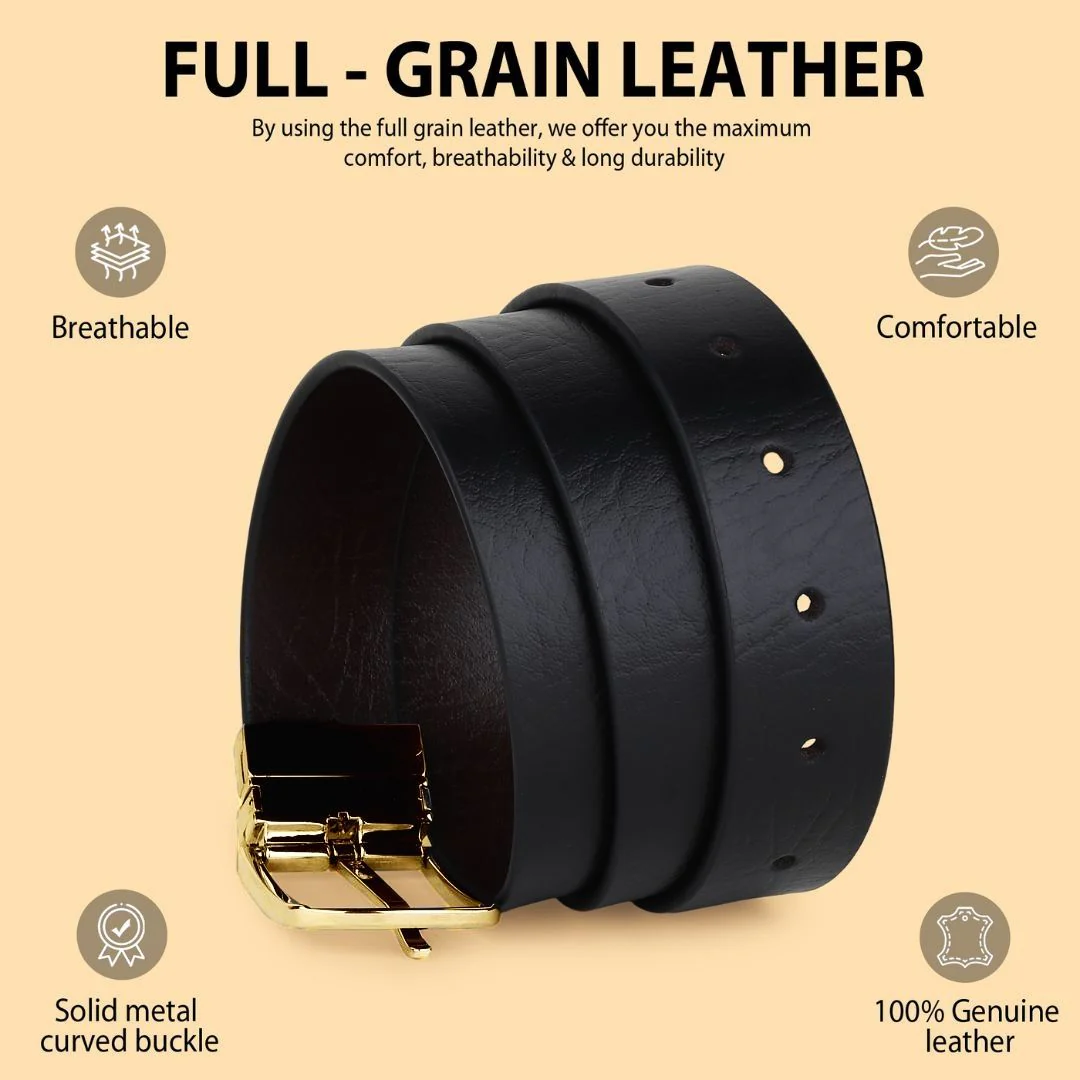 Reversible Black & Brown Genuine Leather Belt For Men (Leather Texture: Wild) - Image 3