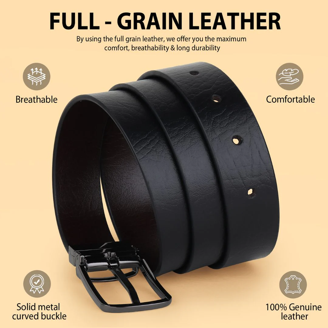 Reversible Black & Brown Genuine Leather Belt For Men (Leather Texture: Wild) - Image 4