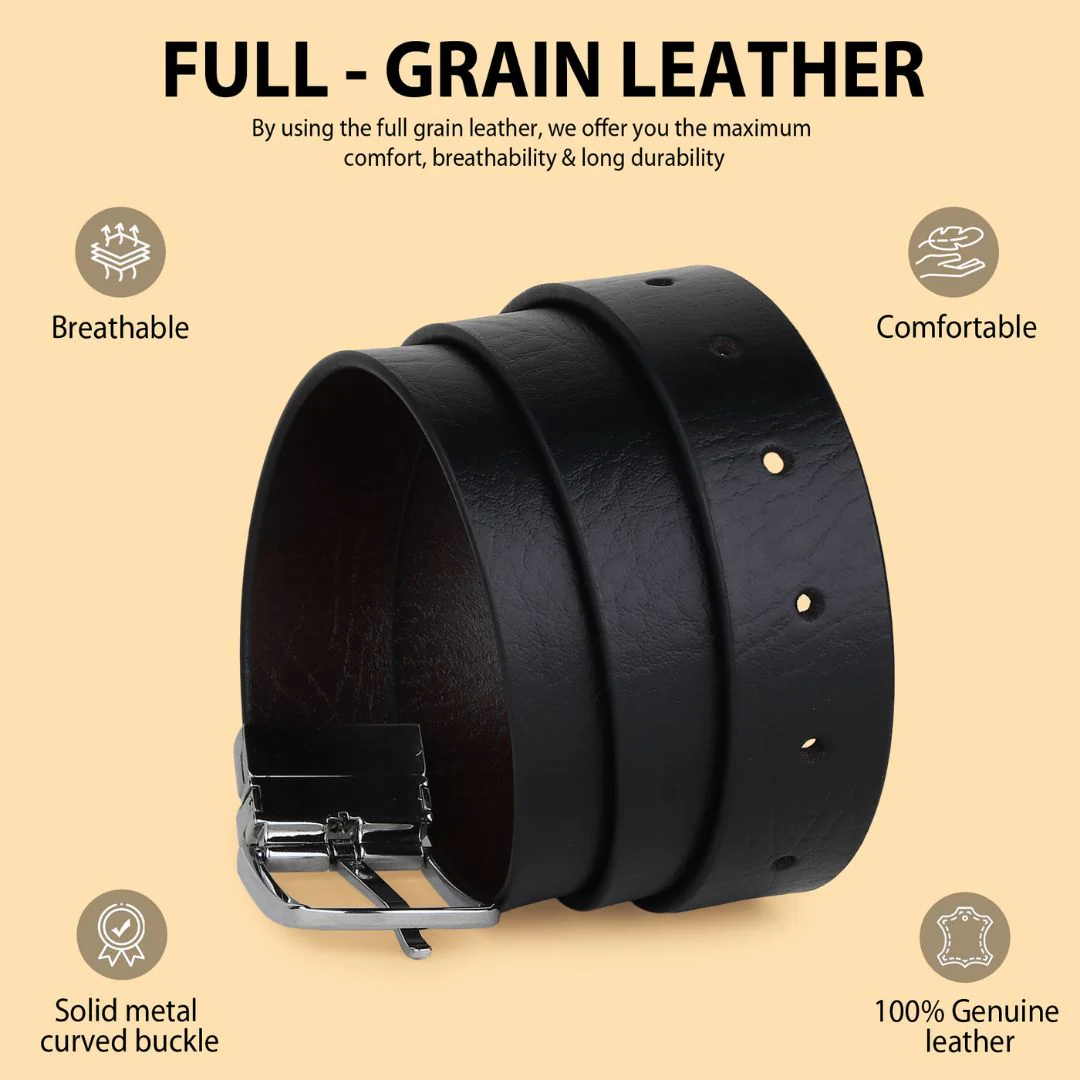 Reversible Black & Brown Genuine Leather Belt For Men (Leather Texture: Wild) - Image 4