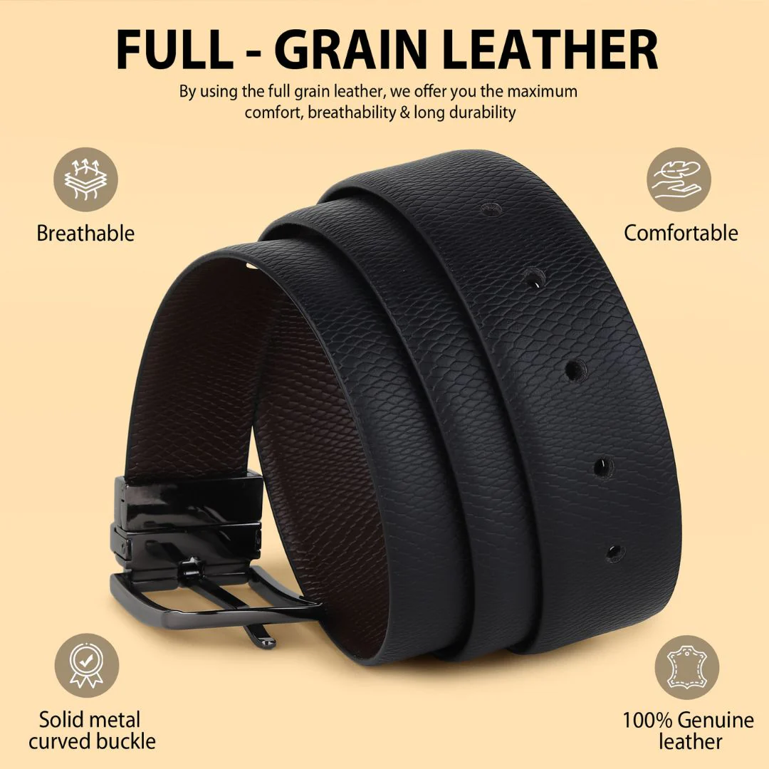 Italian Leather Reversible Black & Brown Belt For Men (Leather Texture: Viper) - Image 7