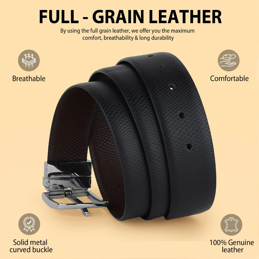 Italian Leather Reversible Black & Brown Belt For Men (Leather Texture: Viper) - Image 4