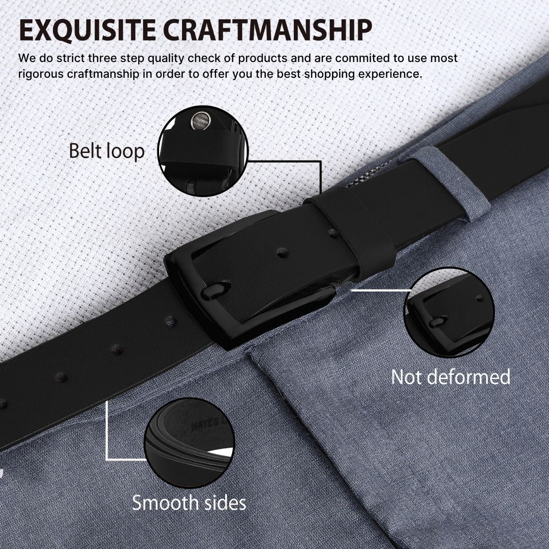 Black Genuine Leather Men's Belt (Leather Texture: Plain & Buckle Color: Black) - Image 3