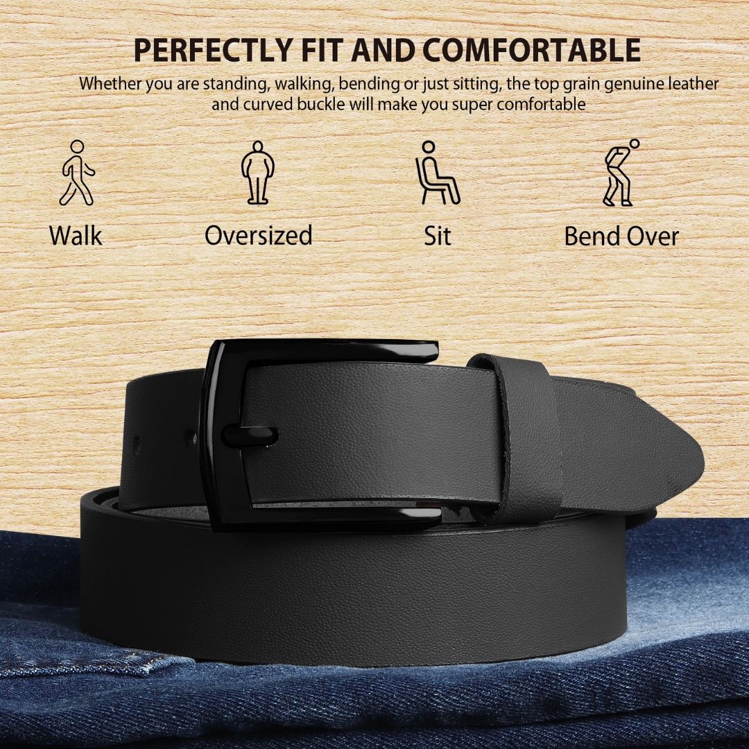 Black Genuine Leather Men's Belt (Leather Texture: Plain & Buckle Color: Black) - Image 5