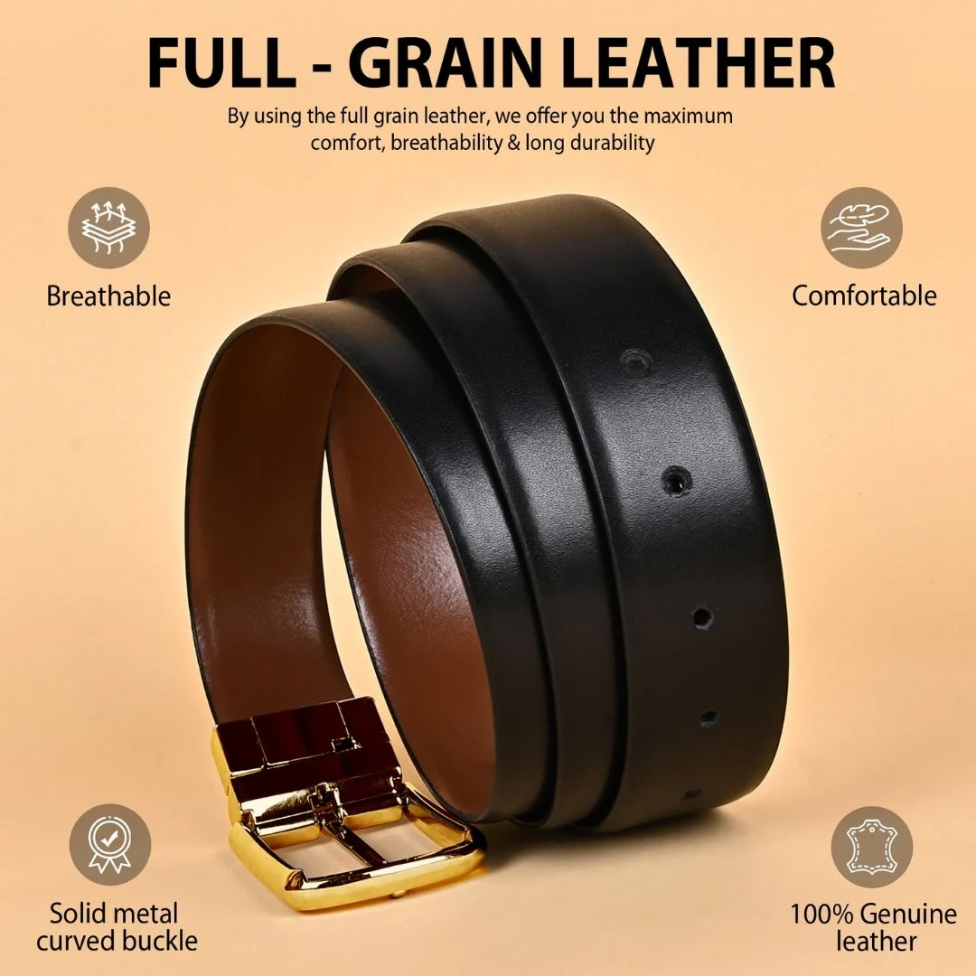 Italian Leather Reversible Black & Brown Belt For Men (Leather Texture: Plain) - Image 3