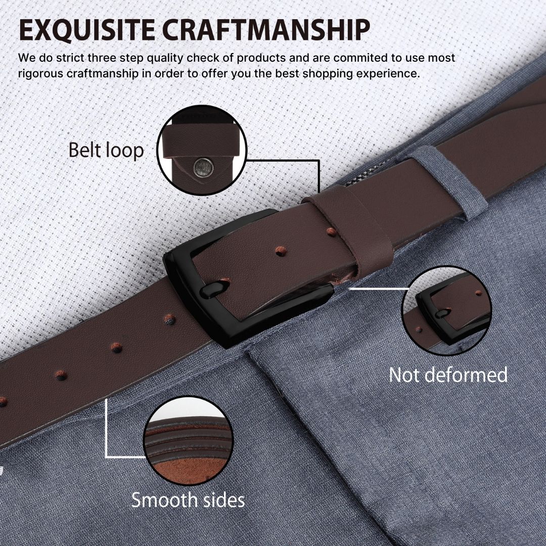 Brown Genuine Leather Men's Belt (Leather Texture: Plain & Buckle Color: Black) - Image 3