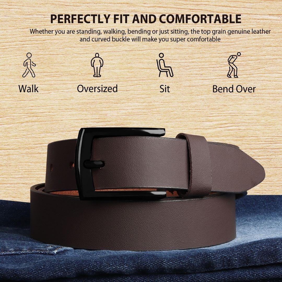 Brown Genuine Leather Men's Belt (Leather Texture: Plain & Buckle Color: Black) - Image 5