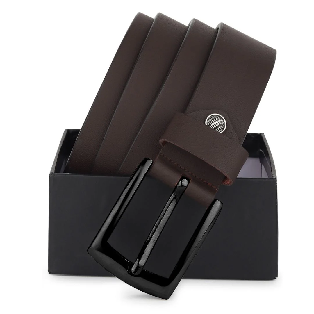 Brown Genuine Leather Men's Belt (Leather Texture: Plain & Buckle Color: Black) - Image 6