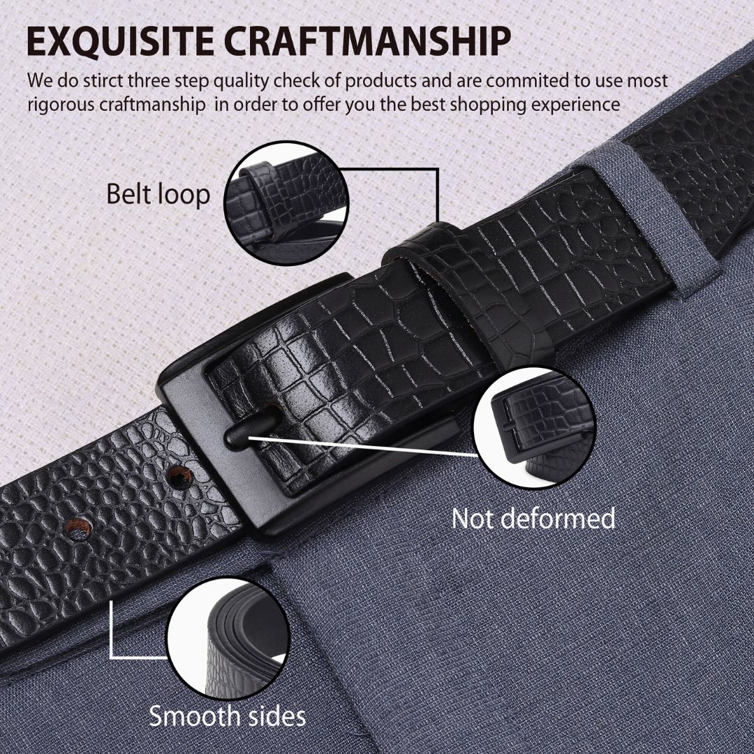 Black Croco Pattern Genuine Leather Men's Belt (Leather Texture: Croco Pattern & Buckle Color: Black) - Image 3
