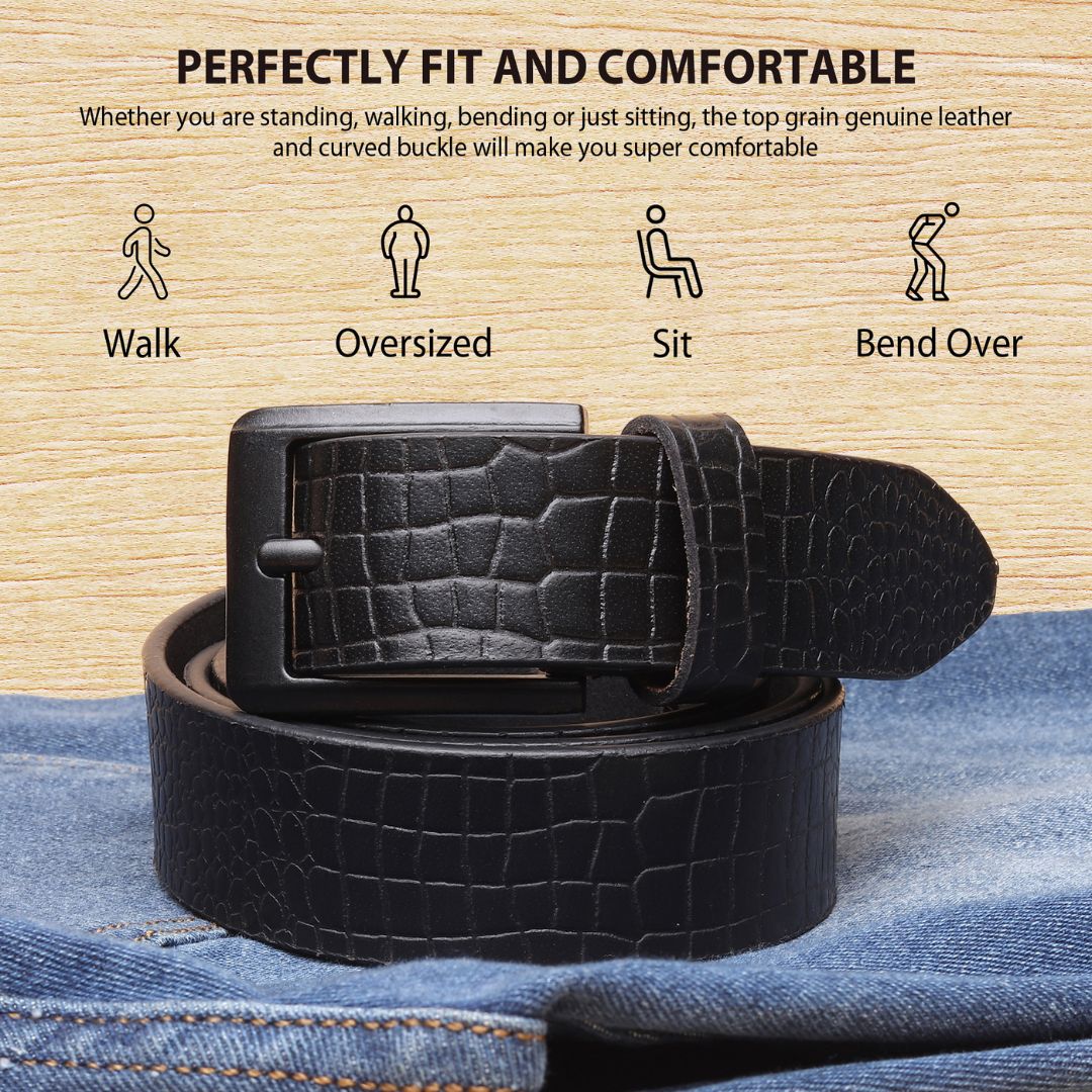 Black Croco Pattern Genuine Leather Men's Belt (Leather Texture: Croco Pattern & Buckle Color: Black) - Image 5