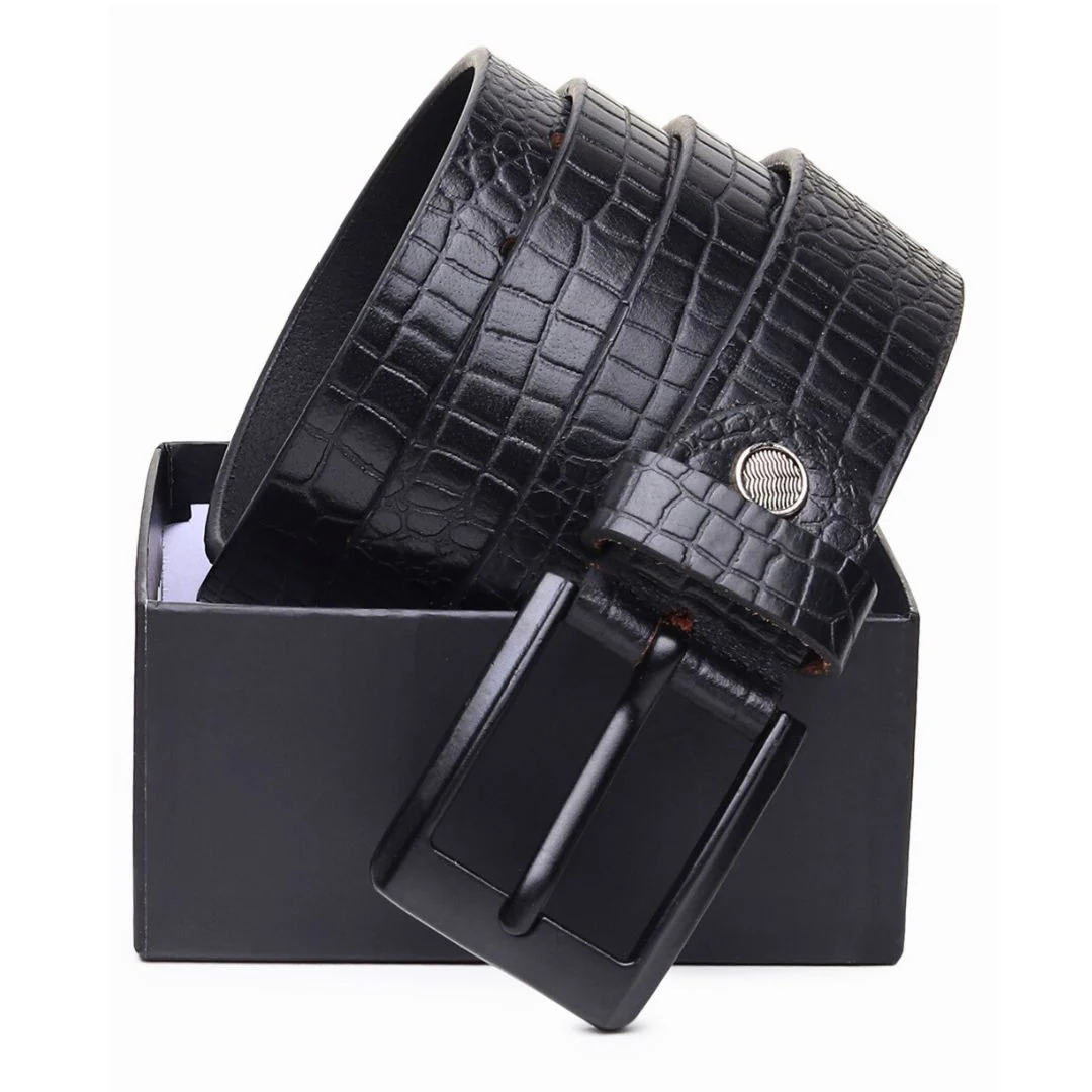 Black Croco Pattern Genuine Leather Men's Belt (Leather Texture: Croco Pattern & Buckle Color: Black) - Image 6