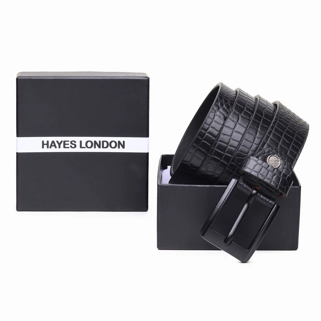Black Croco Pattern Genuine Leather Men's Belt (Leather Texture: Croco Pattern & Buckle Color: Black) - Image 8
