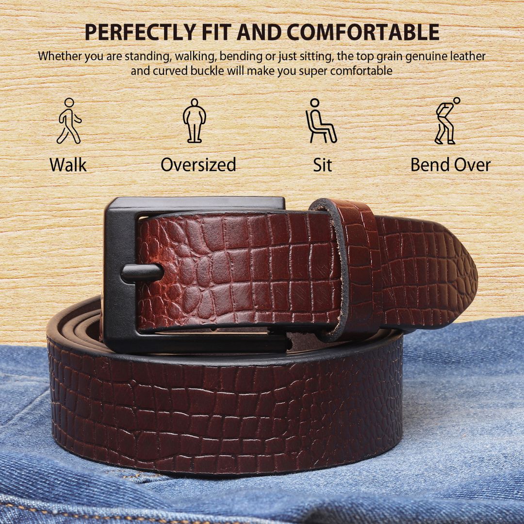 Brown Croco Pattern Genuine Leather Men's Belt (Leather Texture: Croco Pattern & Buckle Color: Black) - Image 10