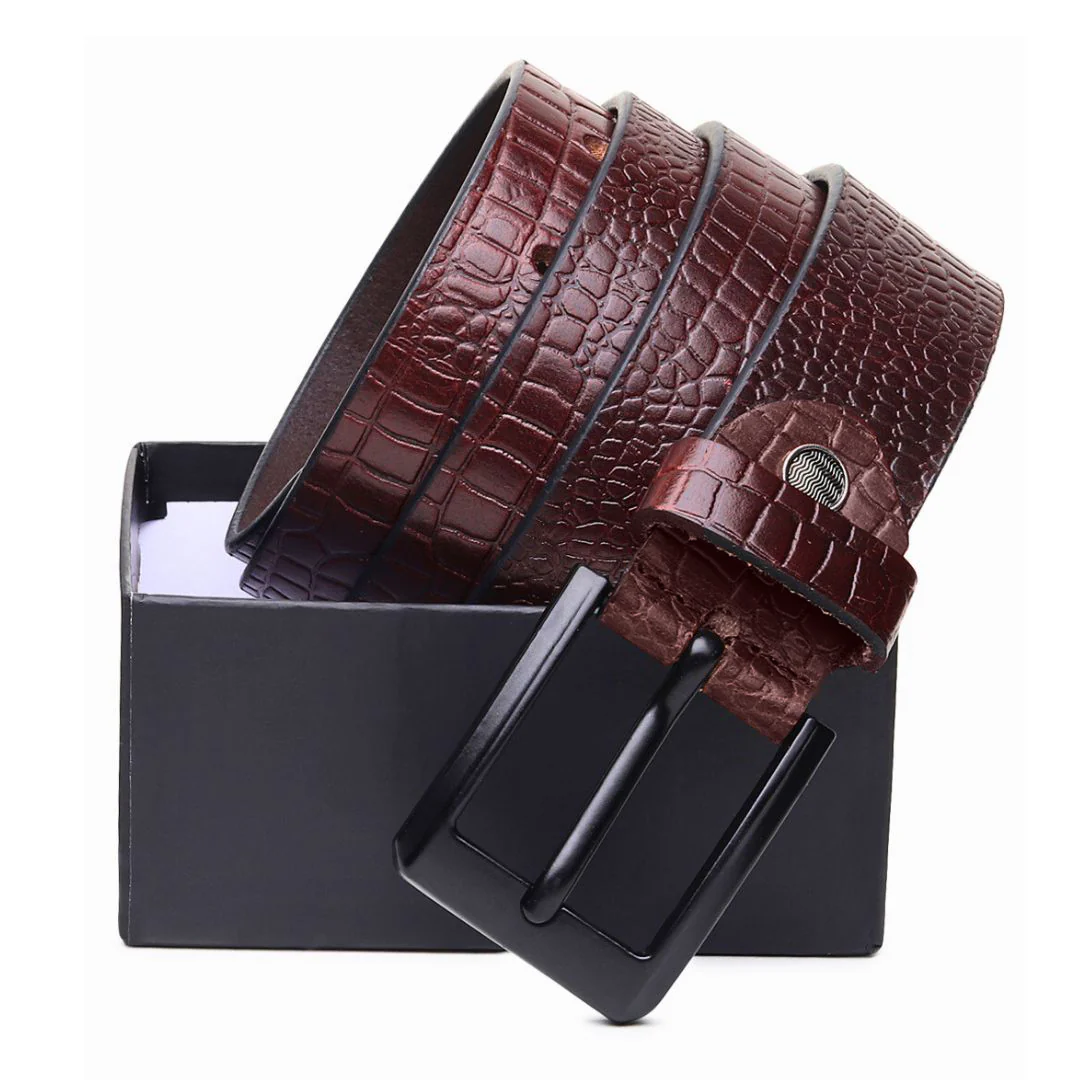 Brown Croco Pattern Genuine Leather Men's Belt (Leather Texture: Croco Pattern & Buckle Color: Black) - Image 11