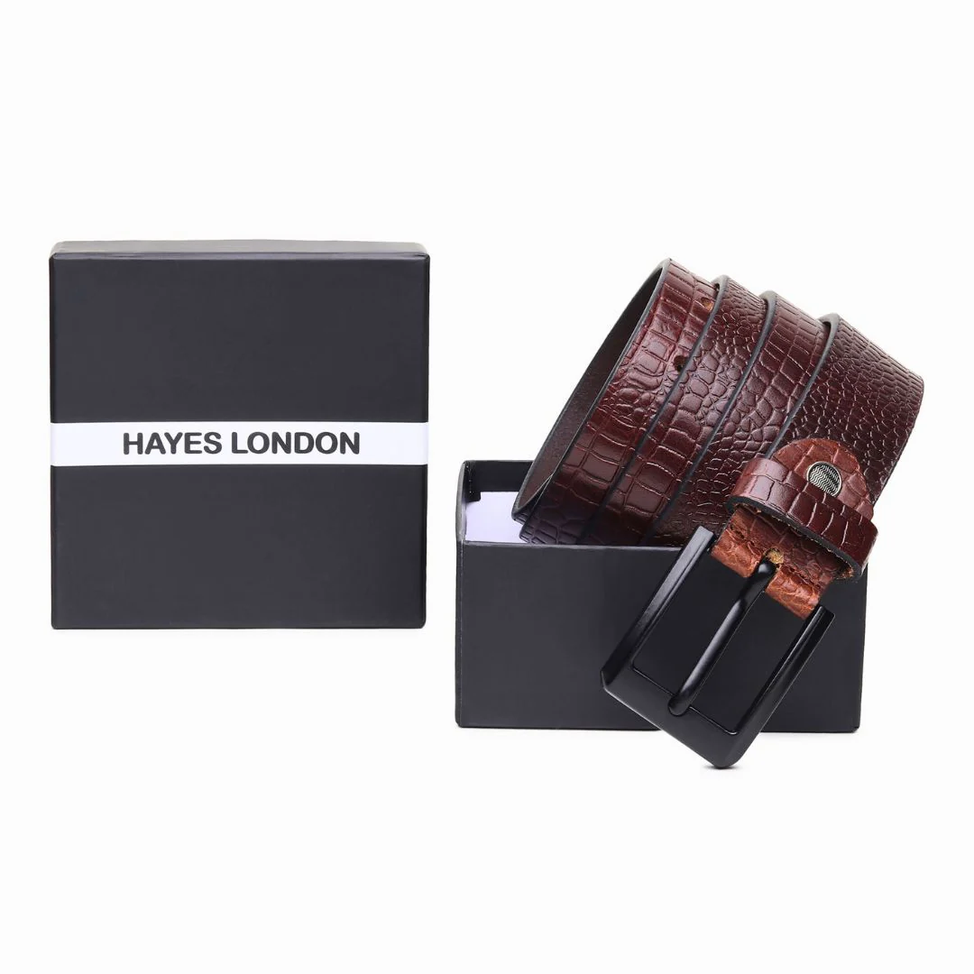Brown Croco Pattern Genuine Leather Men's Belt (Leather Texture: Croco Pattern & Buckle Color: Black) - Image 13