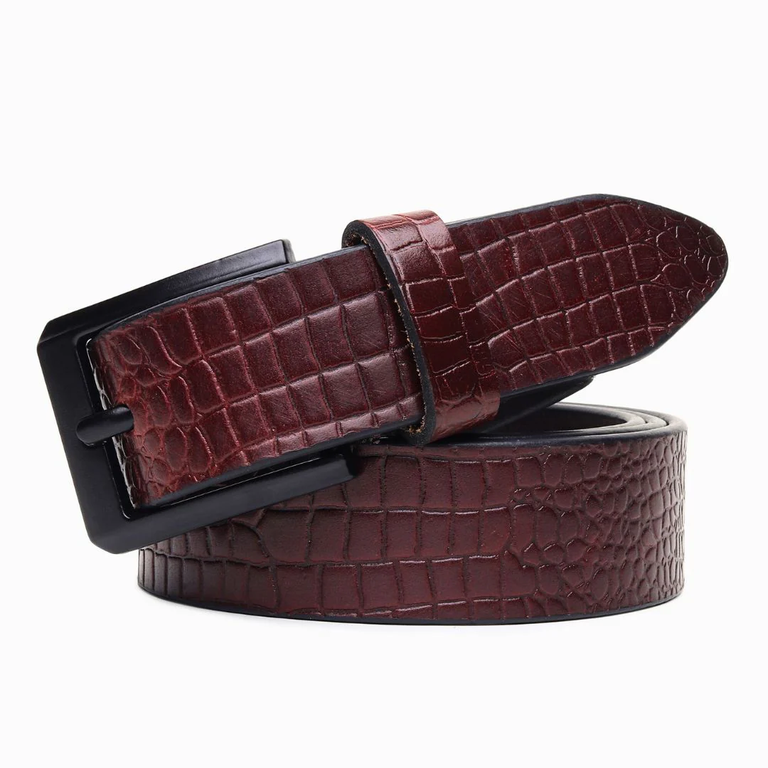 Brown Croco Pattern Genuine Leather Men's Belt (Leather Texture: Croco Pattern & Buckle Color: Black) - Image 14