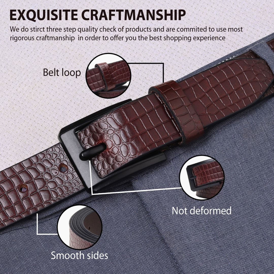 Brown Croco Pattern Genuine Leather Men's Belt (Leather Texture: Croco Pattern & Buckle Color: Black) - Image 8