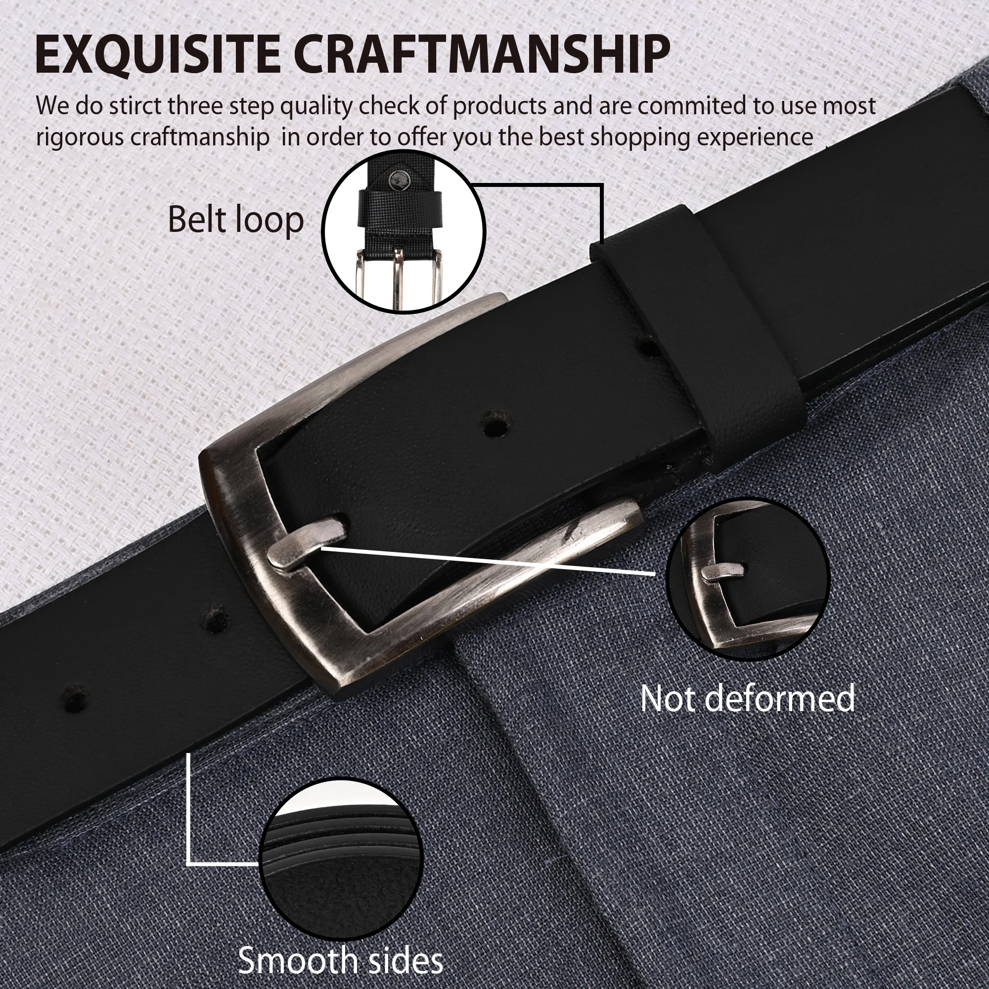 Black Genuine Leather Men's Belt (Leather Texture: Plain & Buckle Color: Silver) - Image 5