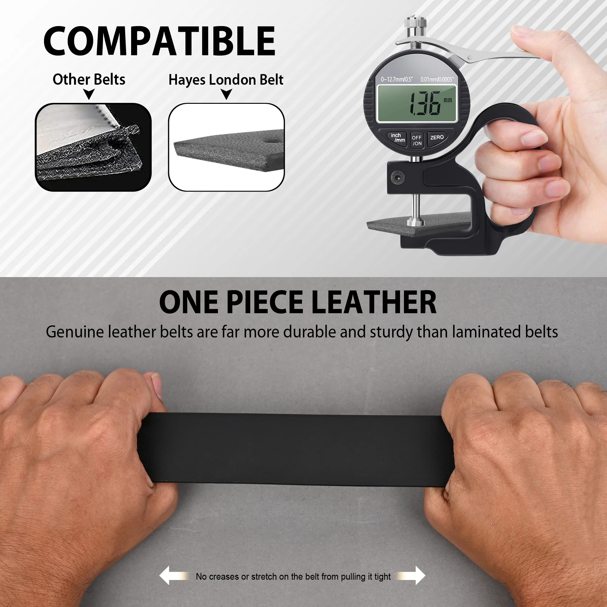 Black Genuine Leather Men's Belt (Leather Texture: Plain & Buckle Color: Silver) - Image 6