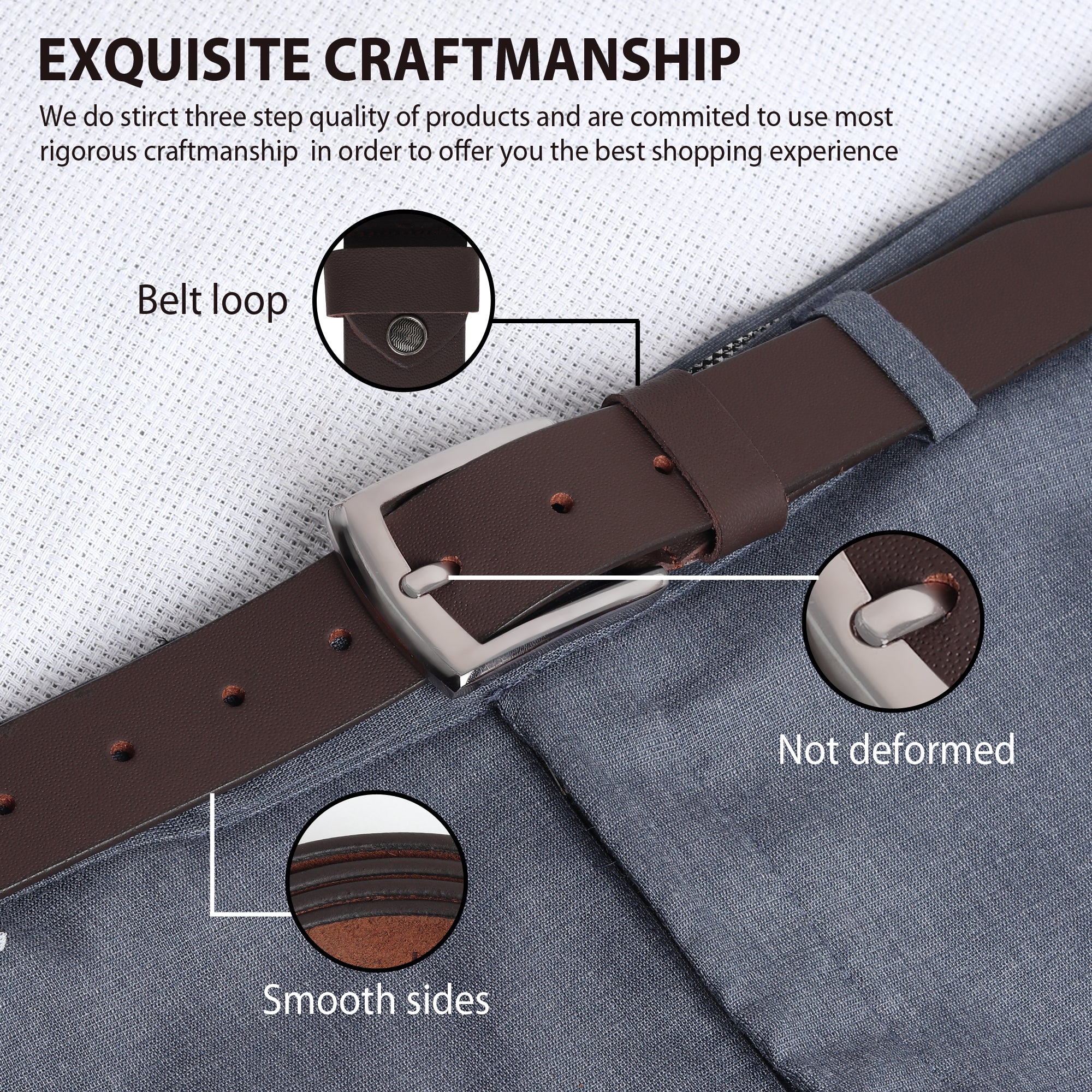 Brown Genuine Leather Men's Belt (Leather Texture: Plain & Buckle Color: Silver) - Image 5