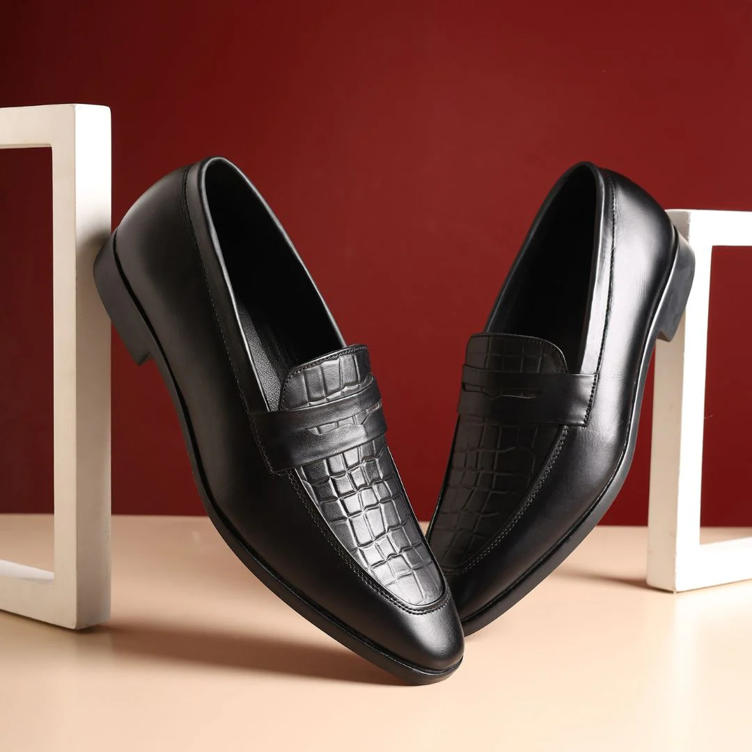 Milan Black Formal Penny Loafers for Men – Genuine Leather Croco Slip-On Shoes for Office & Party Wear - Image 10