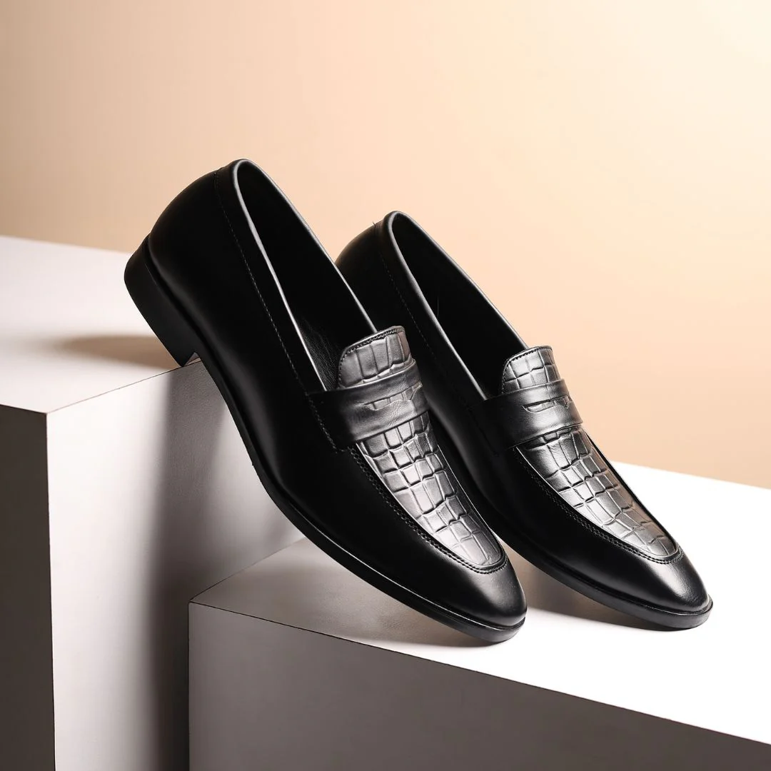 Milan Black Formal Penny Loafers for Men – Genuine Leather Croco Slip-On Shoes for Office & Party Wear - Image 11
