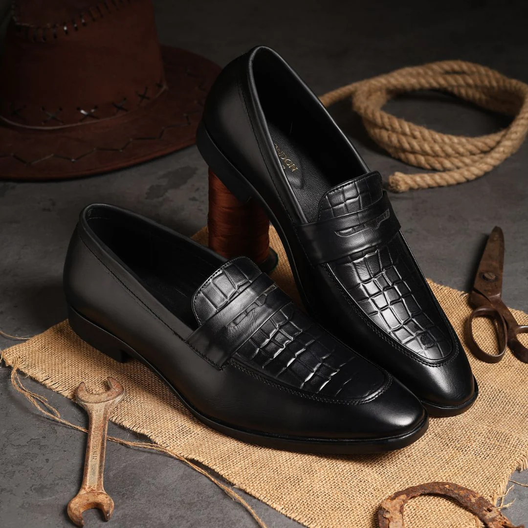 Milan Black Formal Penny Loafers for Men – Genuine Leather Croco Slip-On Shoes for Office & Party Wear - Image 13