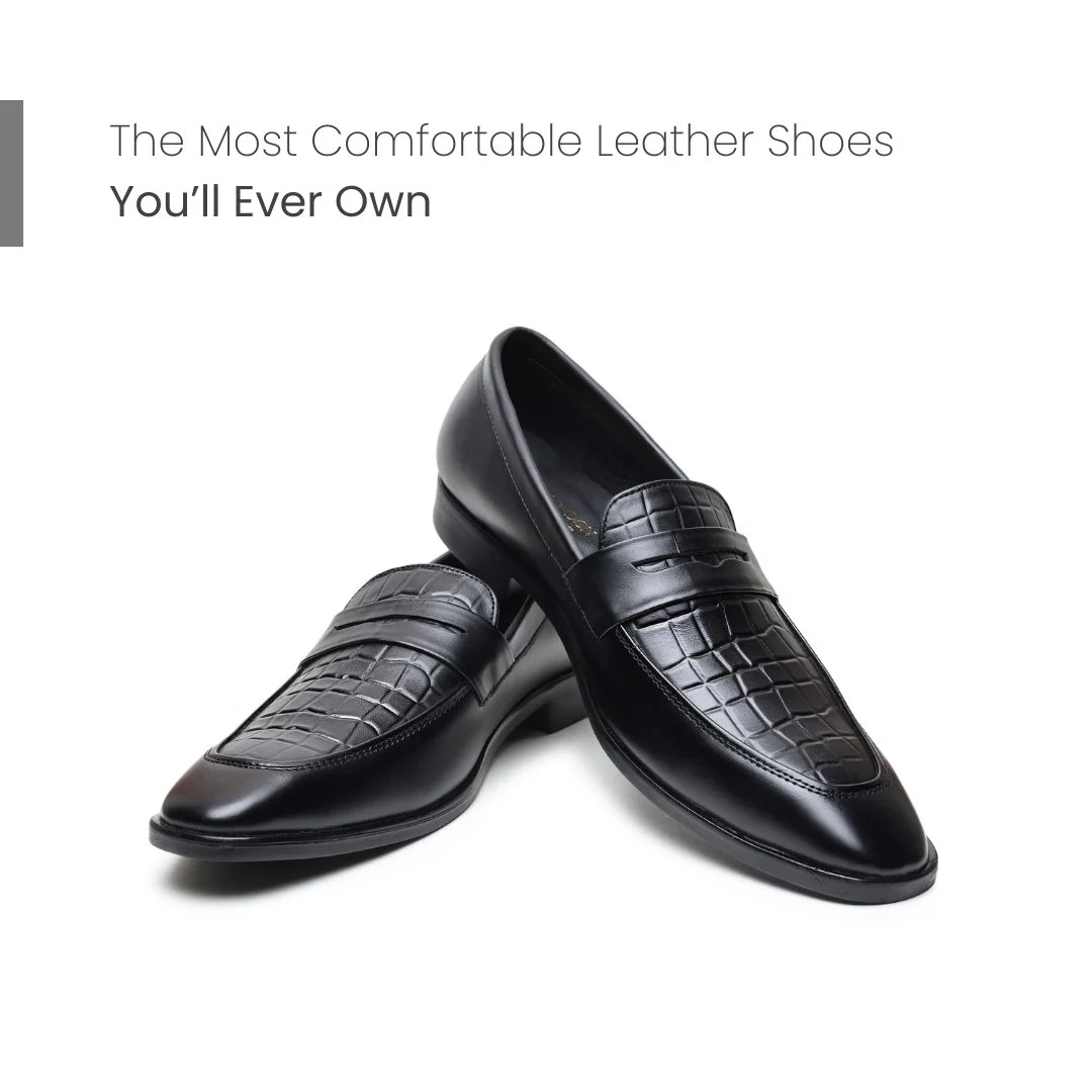 Milan Black Formal Penny Loafers for Men – Genuine Leather Croco Slip-On Shoes for Office & Party Wear - Image 4
