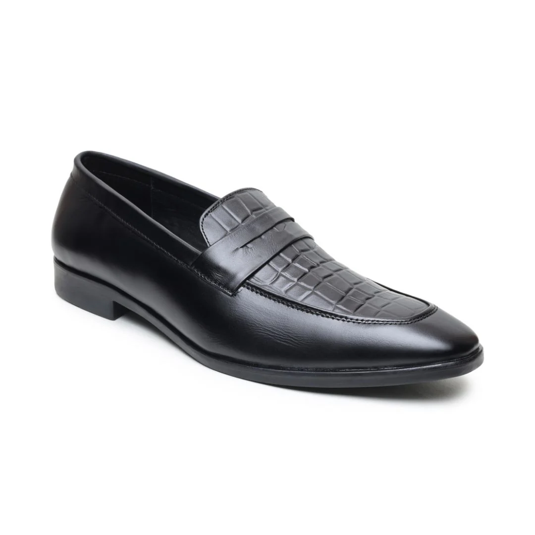 Milan Black Formal Penny Loafers for Men – Genuine Leather Croco Slip-On Shoes for Office & Party Wear - Image 6