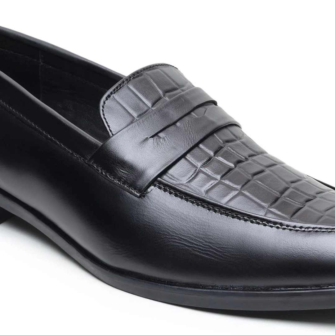 Milan Black Formal Penny Loafers for Men – Genuine Leather Croco Slip-On Shoes for Office & Party Wear - Image 8