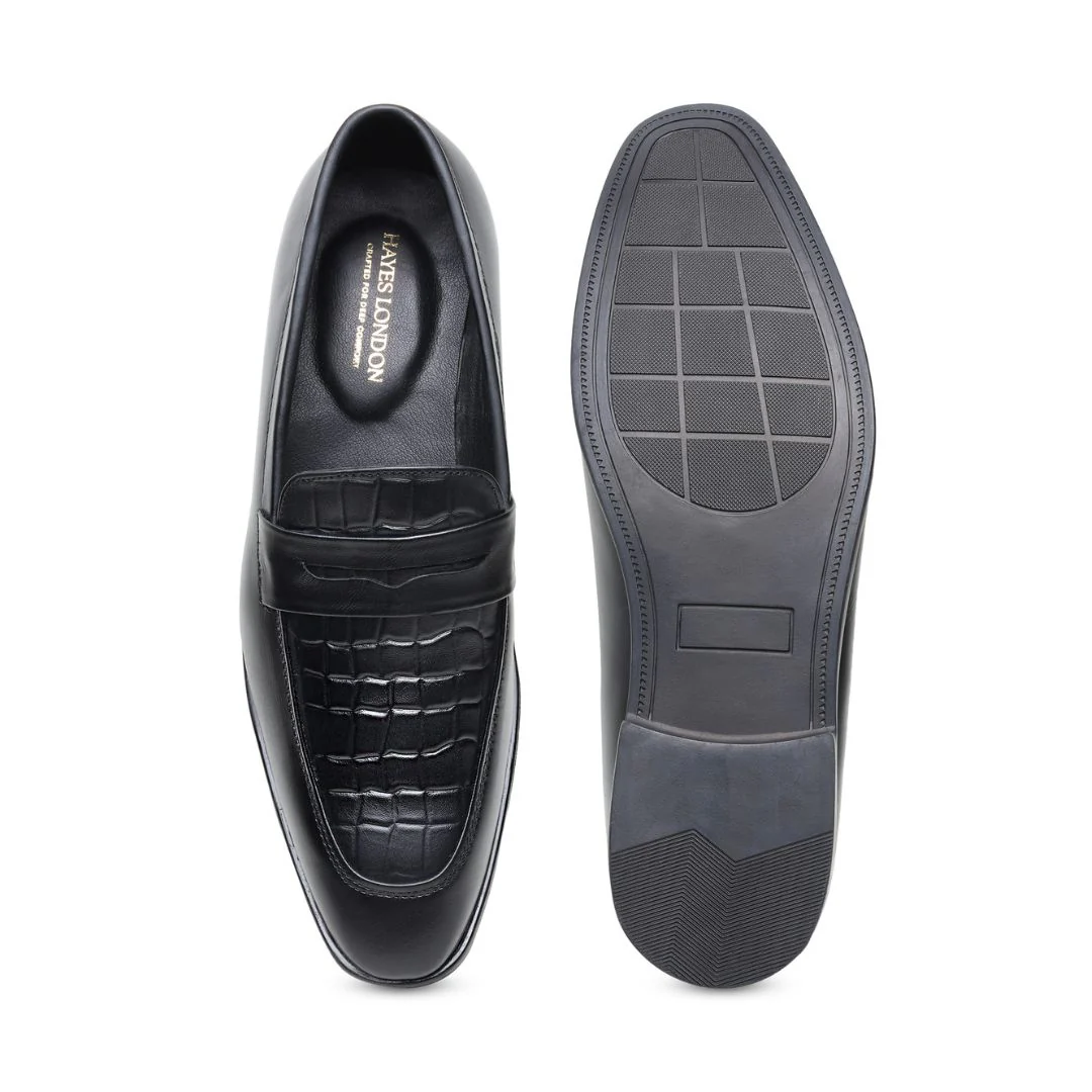 Milan Black Formal Penny Loafers for Men – Genuine Leather Croco Slip-On Shoes for Office & Party Wear - Image 9