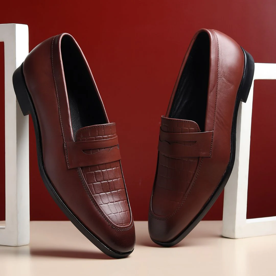 Milan Brown Formal Penny Loafers for Men – Genuine Leather Croco Slip-On Shoes for Office & Party Wear - Image 11
