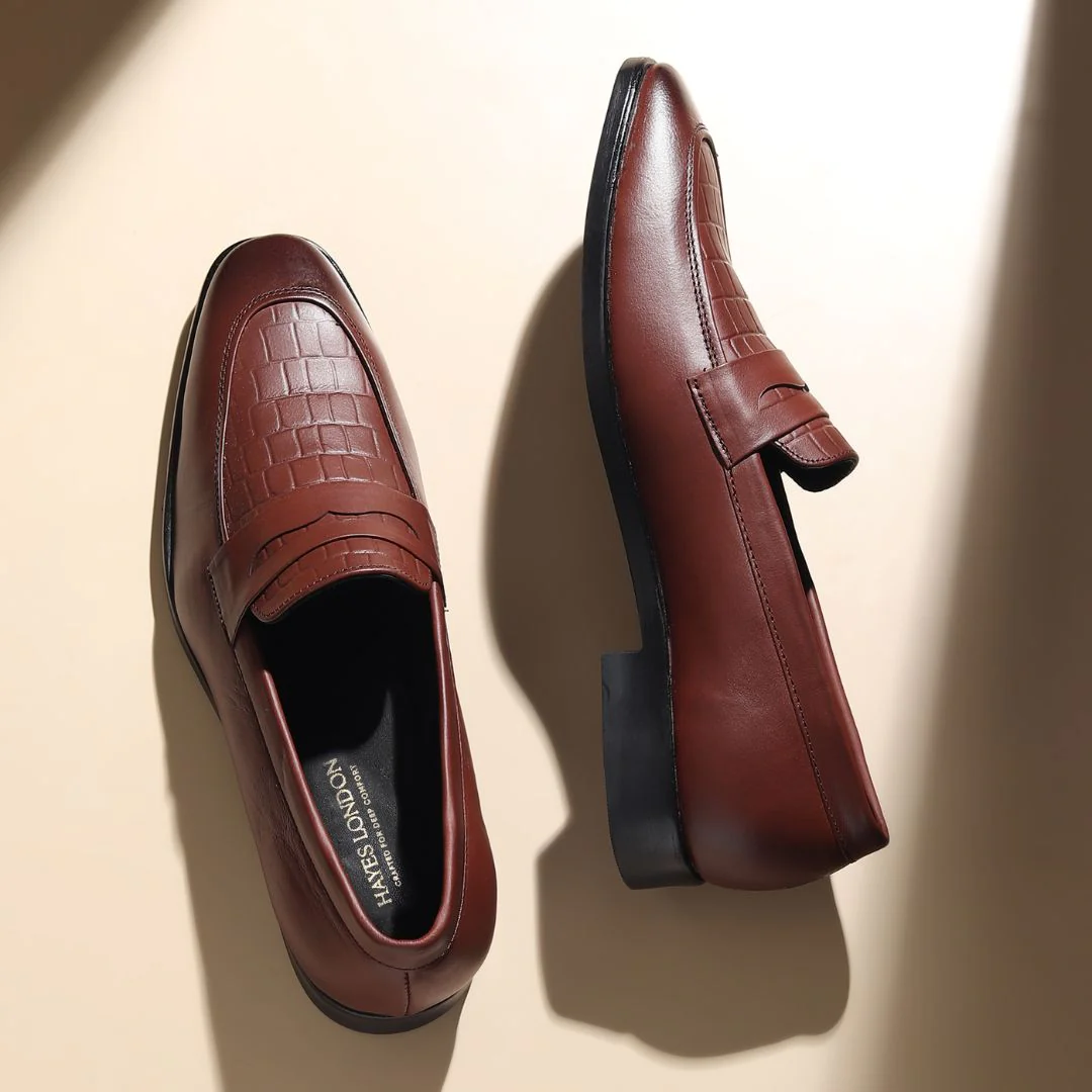 Milan Brown Formal Penny Loafers for Men – Genuine Leather Croco Slip-On Shoes for Office & Party Wear - Image 12