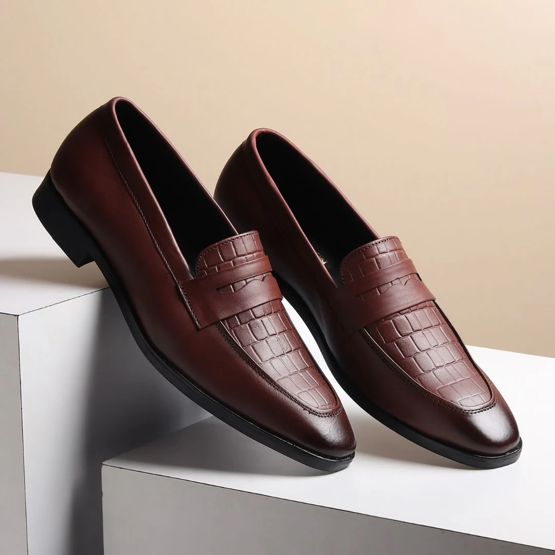 Milan Brown Formal Penny Loafers for Men – Genuine Leather Croco Slip-On Shoes for Office & Party Wear - Image 13