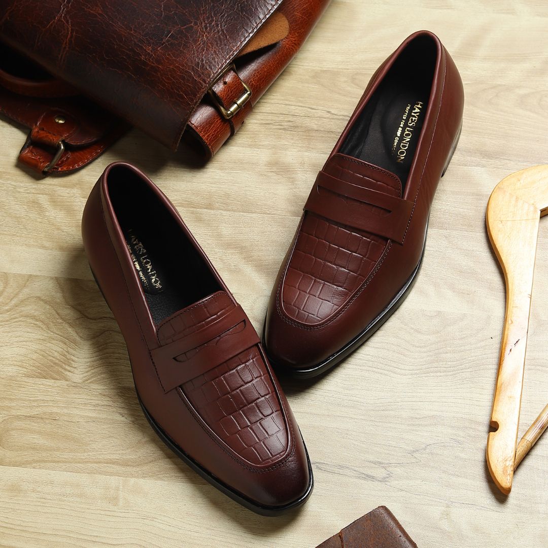 Milan Brown Formal Penny Loafers for Men – Genuine Leather Croco Slip-On Shoes for Office & Party Wear - Image 14