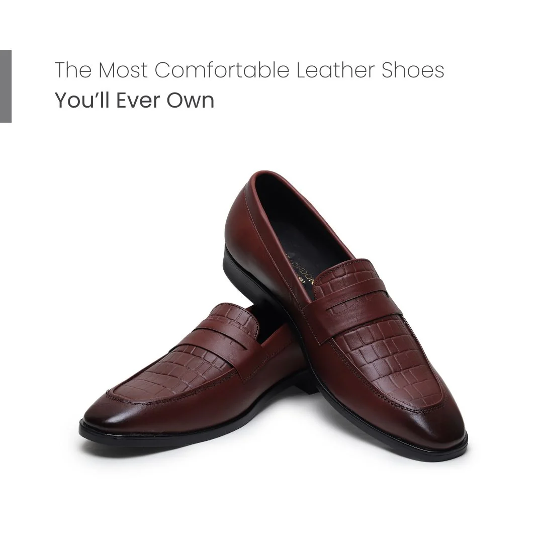 Milan Brown Formal Penny Loafers for Men – Genuine Leather Croco Slip-On Shoes for Office & Party Wear - Image 4