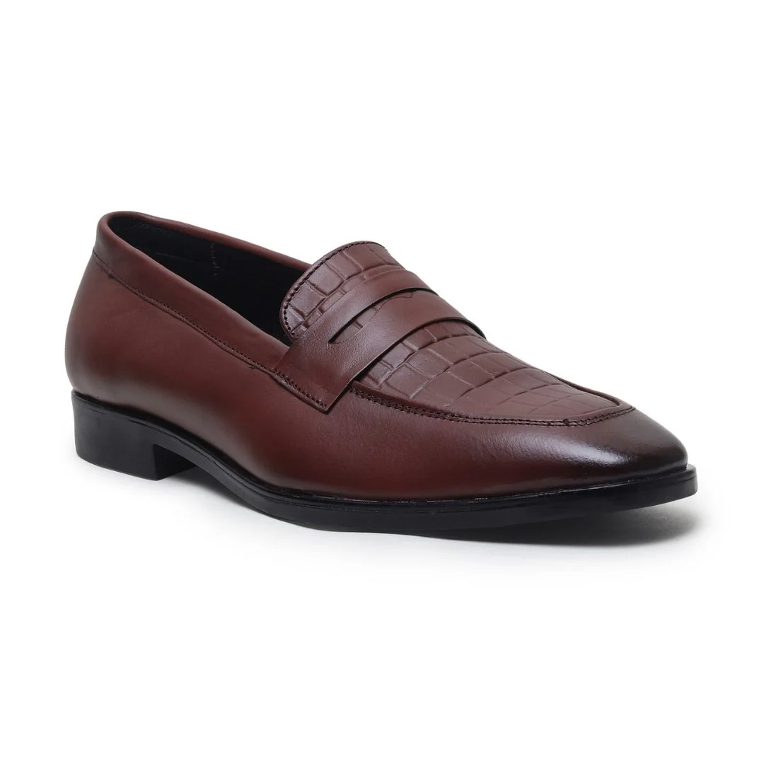 Milan Brown Formal Penny Loafers for Men – Genuine Leather Croco Slip-On Shoes for Office & Party Wear - Image 6
