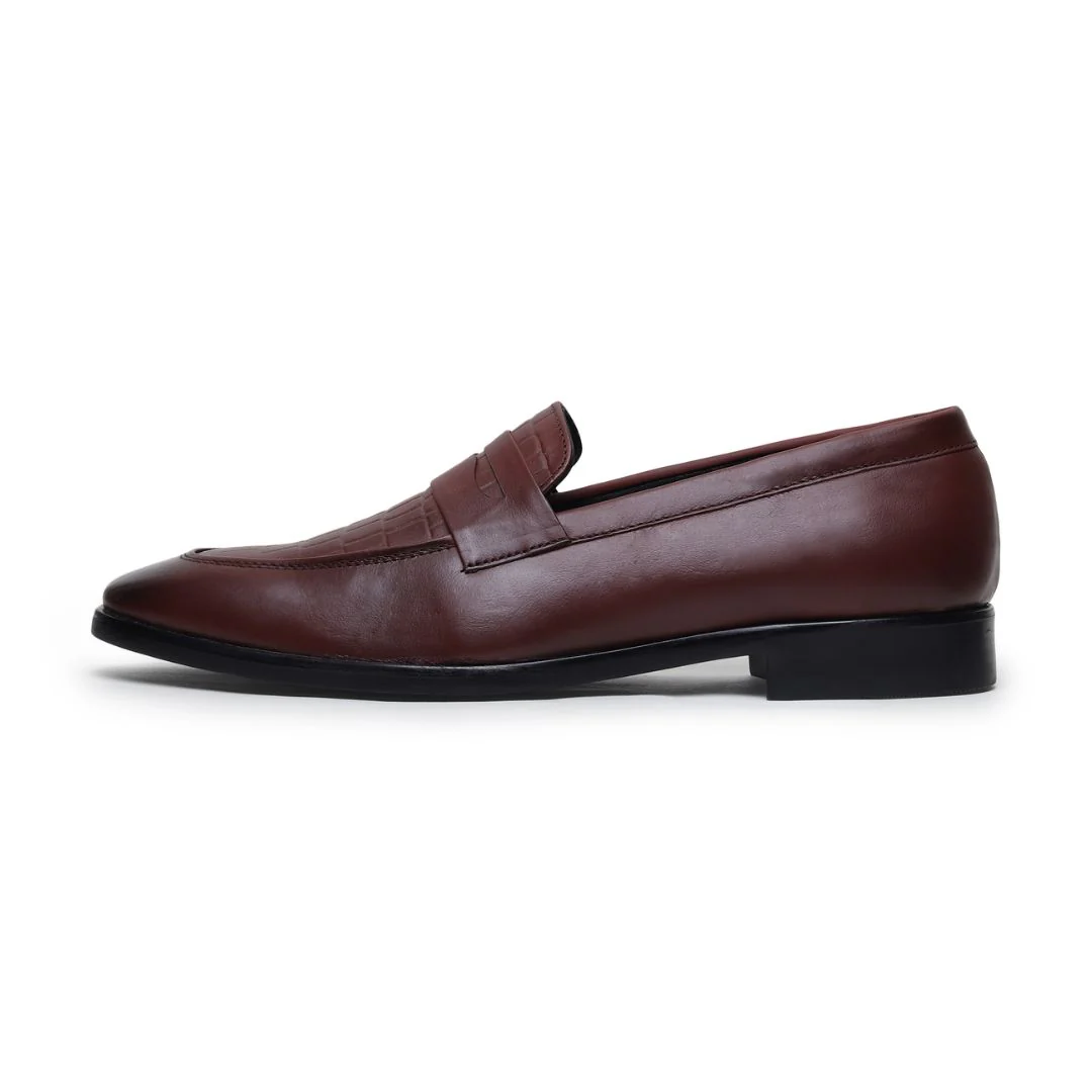 Milan Brown Formal Penny Loafers for Men – Genuine Leather Croco Slip-On Shoes for Office & Party Wear - Image 7