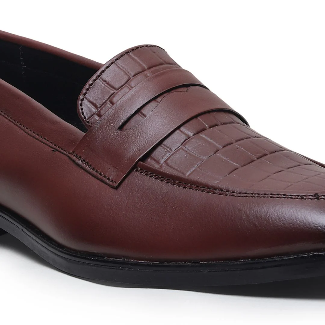 Milan Brown Formal Penny Loafers for Men – Genuine Leather Croco Slip-On Shoes for Office & Party Wear - Image 9
